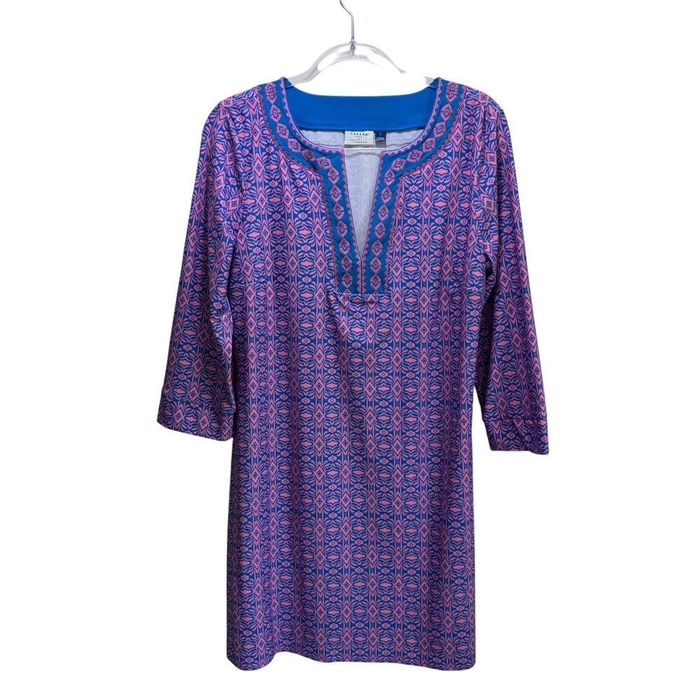 Cabana Life x Talbots Crystal Cove Embroidered Cover-Up Tunic Dress Block Geo L